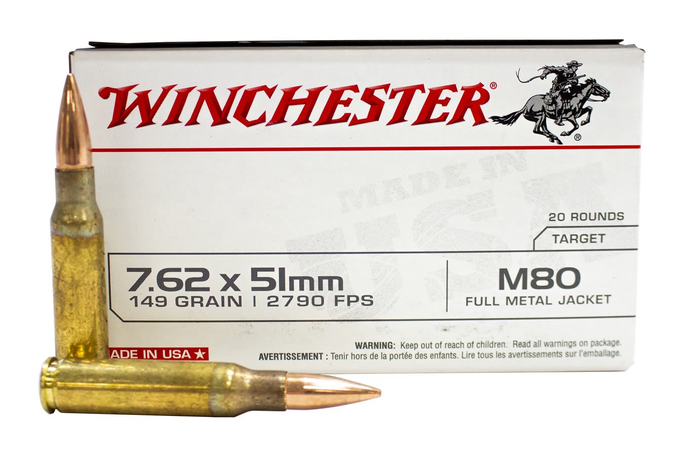 WINCHESTER AMMO 7.62X51MM NATO 149 GR FULL METAL JACKET LEAD CORE