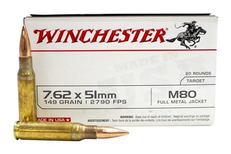 WINCHESTER AMMO 7.62x51mm 149 gr FMJ Lead Core M80 20/Box