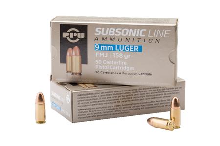 PPU 9mm Luger 158 gr FMJ Subsonic 50/Box