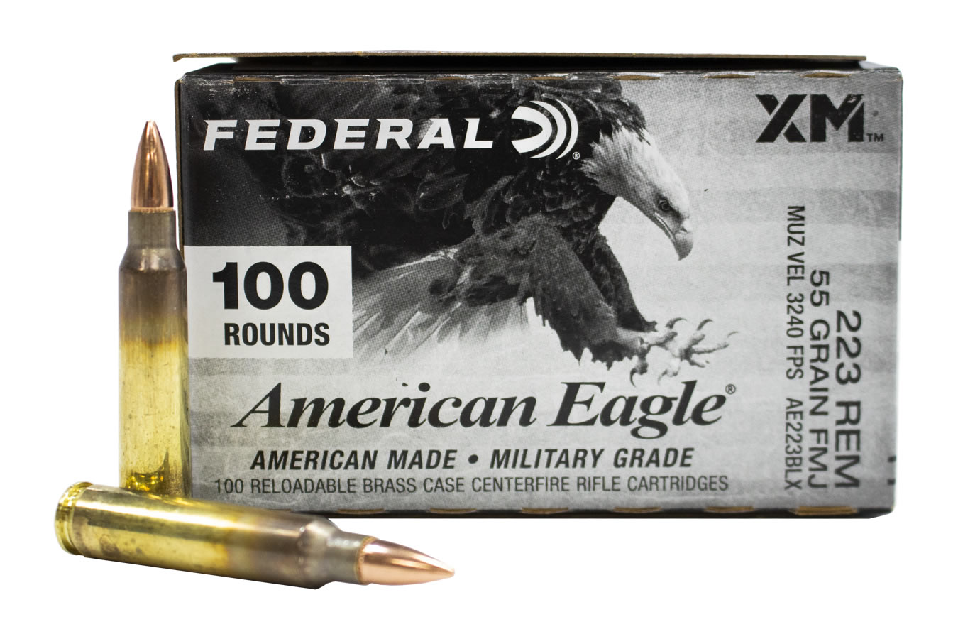 FEDERAL AMMUNITION 223 REM 55 GR FMJ BT AMERICAN EAGLE 100/BOX