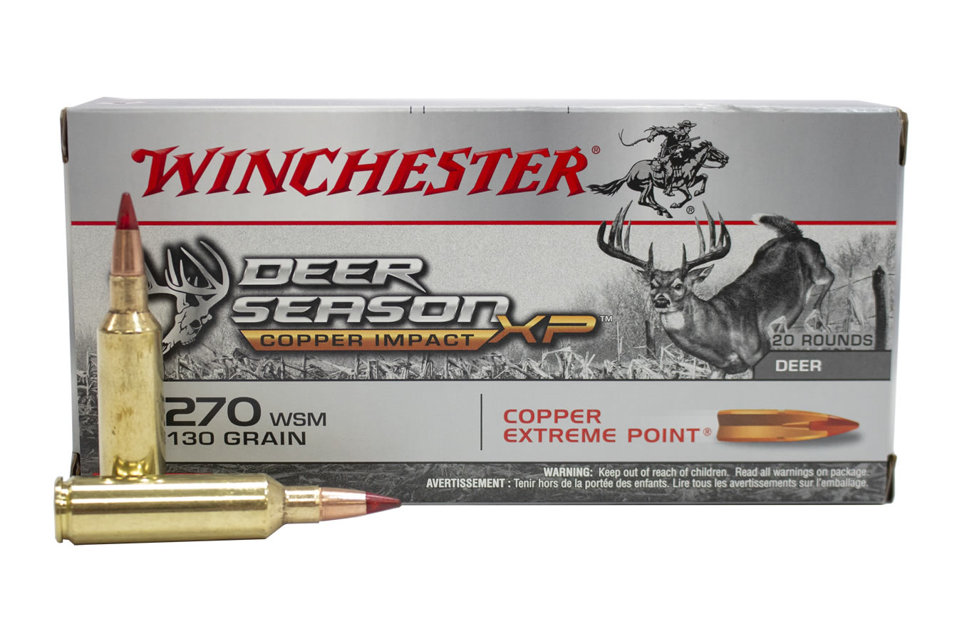 WINCHESTER AMMO 270 WSM 130 GR COPPER EXTREME POINT POLYMER TIP DEER SEASON XP