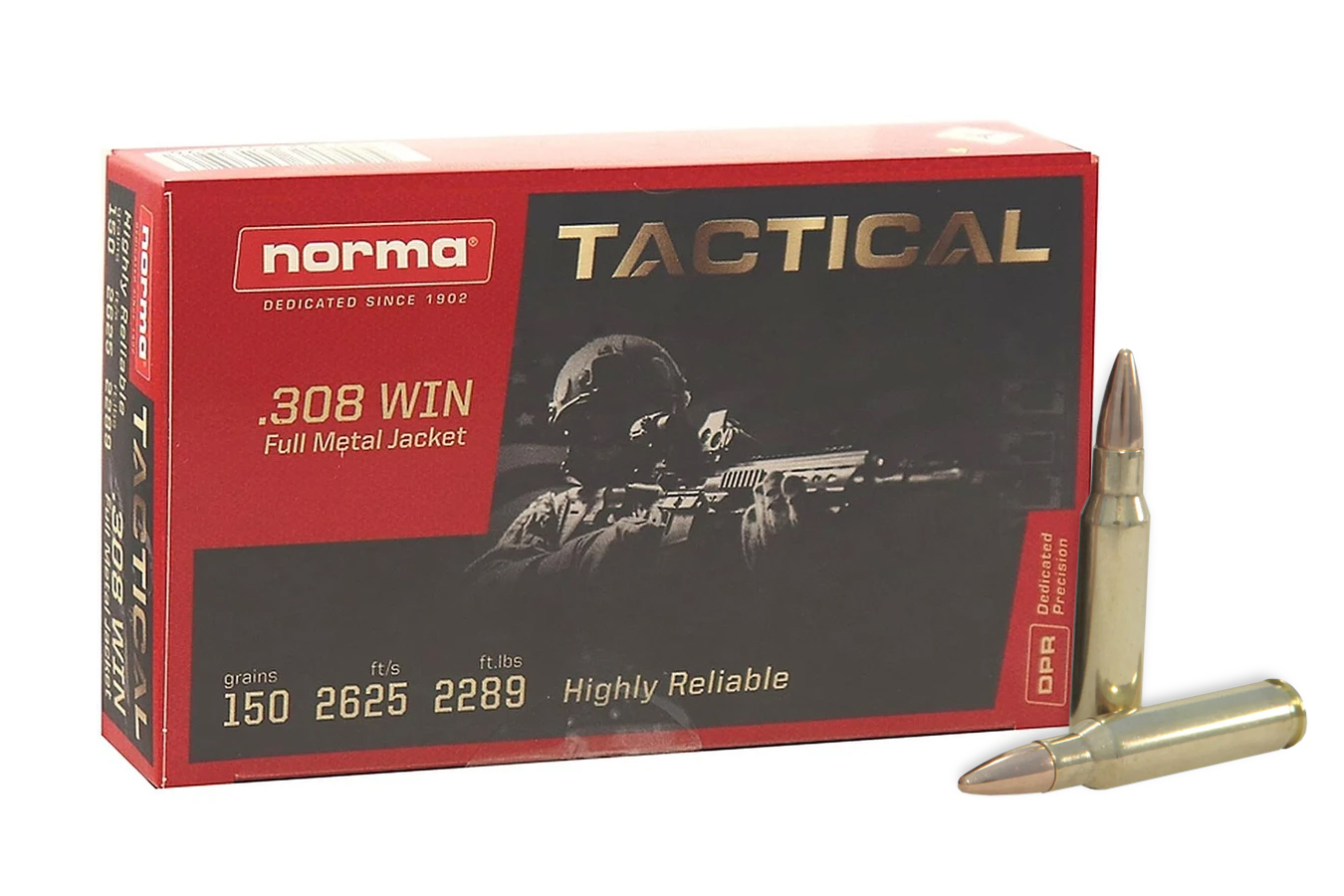 NORMA USA 308 WIN 150 GR FMJ TACTICAL 20/BOX