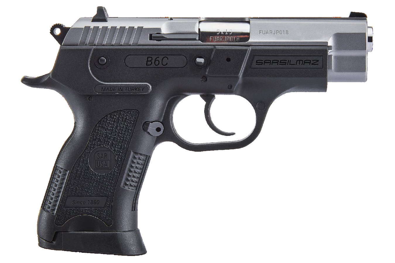 SAR USA B6C 9MM COMPACT PISTOL WITH BLACK POLYMER FRAME AND STAINLESS SLIDE