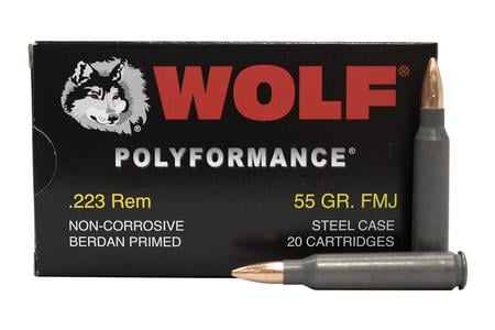 WOLF AMMO 223 Rem 55 gr Copper FMJ Polyformance Steel Case 20/Box