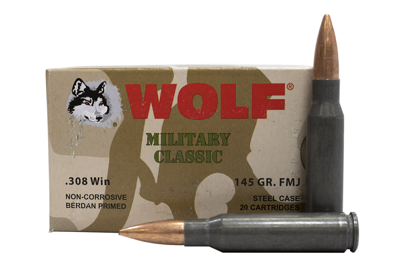 WOLF AMMO 308 WIN 145 GR FMJ STEEL CASE MILITARY CLASSIC 20/BOX