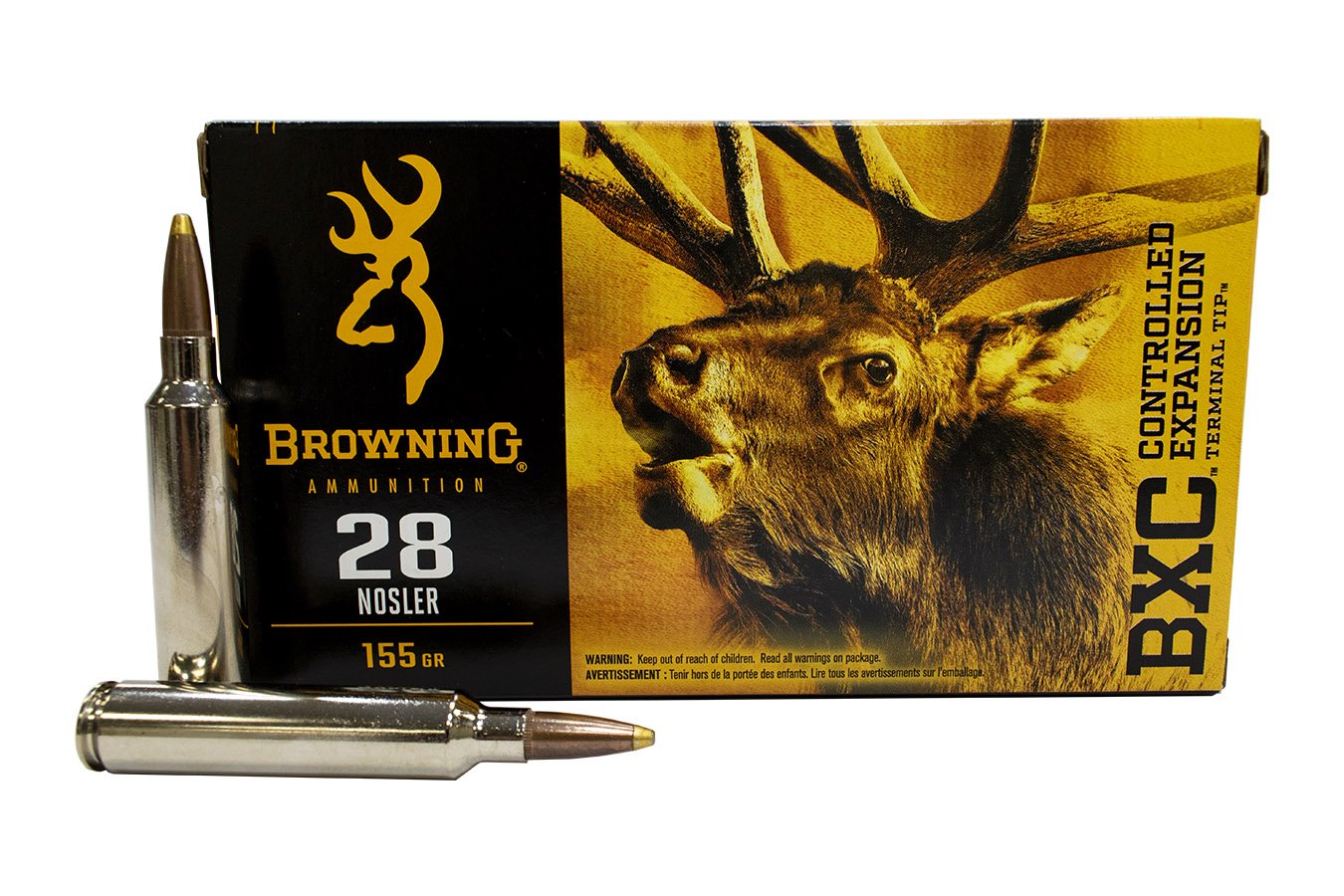 BROWNING AMMUNITION 28 NOSLER 155 GR TERMINAL TIPPED AND BONDED BXC 20/BOX