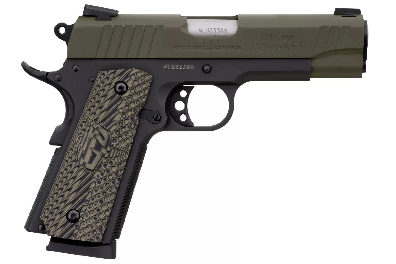 TAURUS PT1911 COMMANDER 45ACP BK CERAKOTE MIL SPEC GREEN 5` 1X8 VZ GRIP