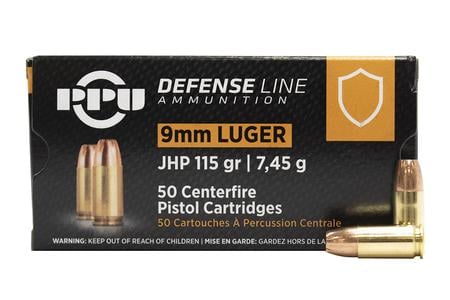 PPU 9mm 115 gr JHP Defense 50/Box