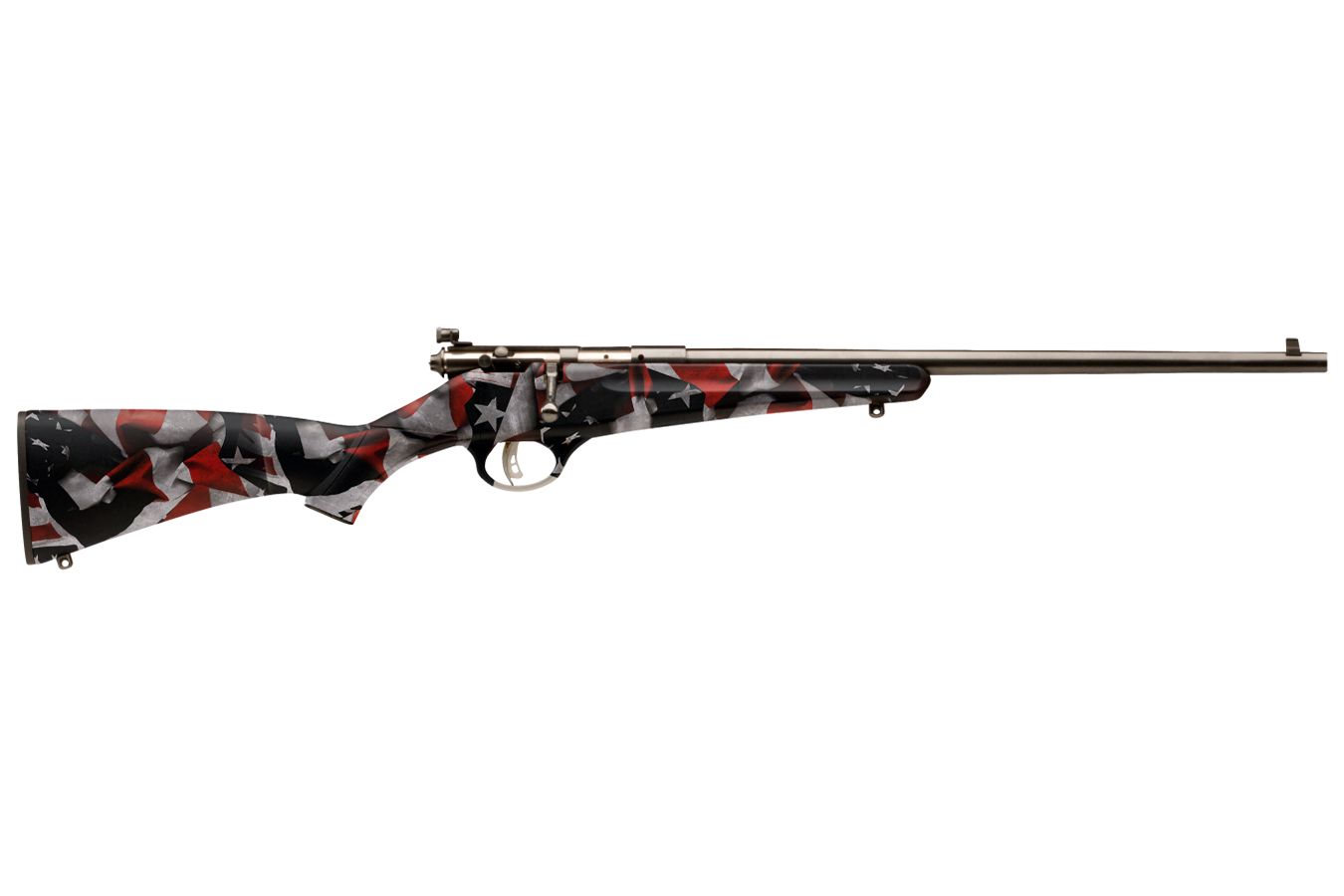 RASCAL 22LR BOLT-ACTION RIFLE WITH RED, WHITE AND BLUE AMERICAN FLAG STOCK