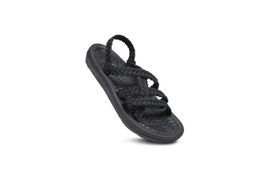 black braided flat sandals