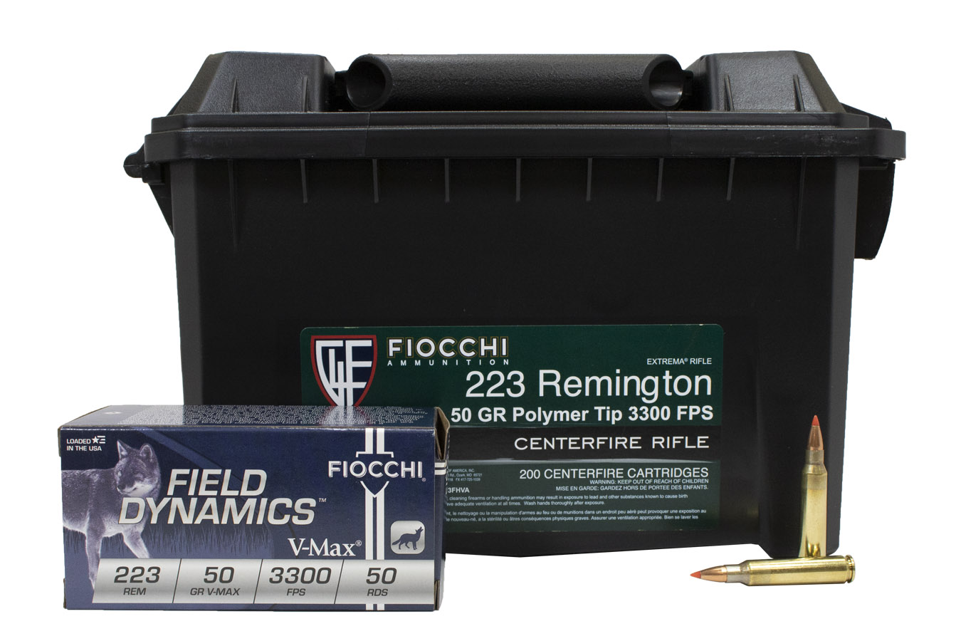 Fiocchi Field Dynamics 223 Remington 50 Grain V-Max 3300 FPS Rifle  Ammunition