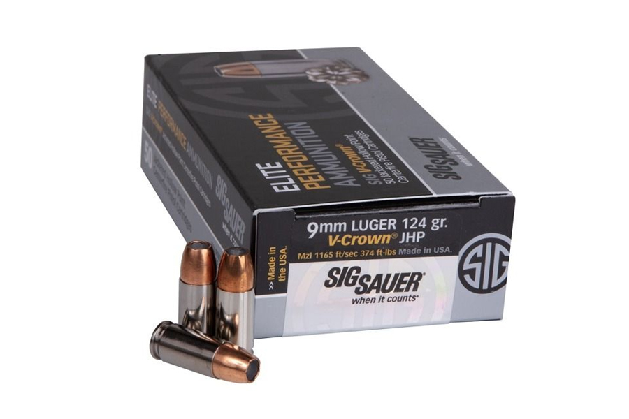 SIG SAUER 9MM LUGER 124 GR JACKETED HOLLOW POINT V-CROWN 50/BOX
