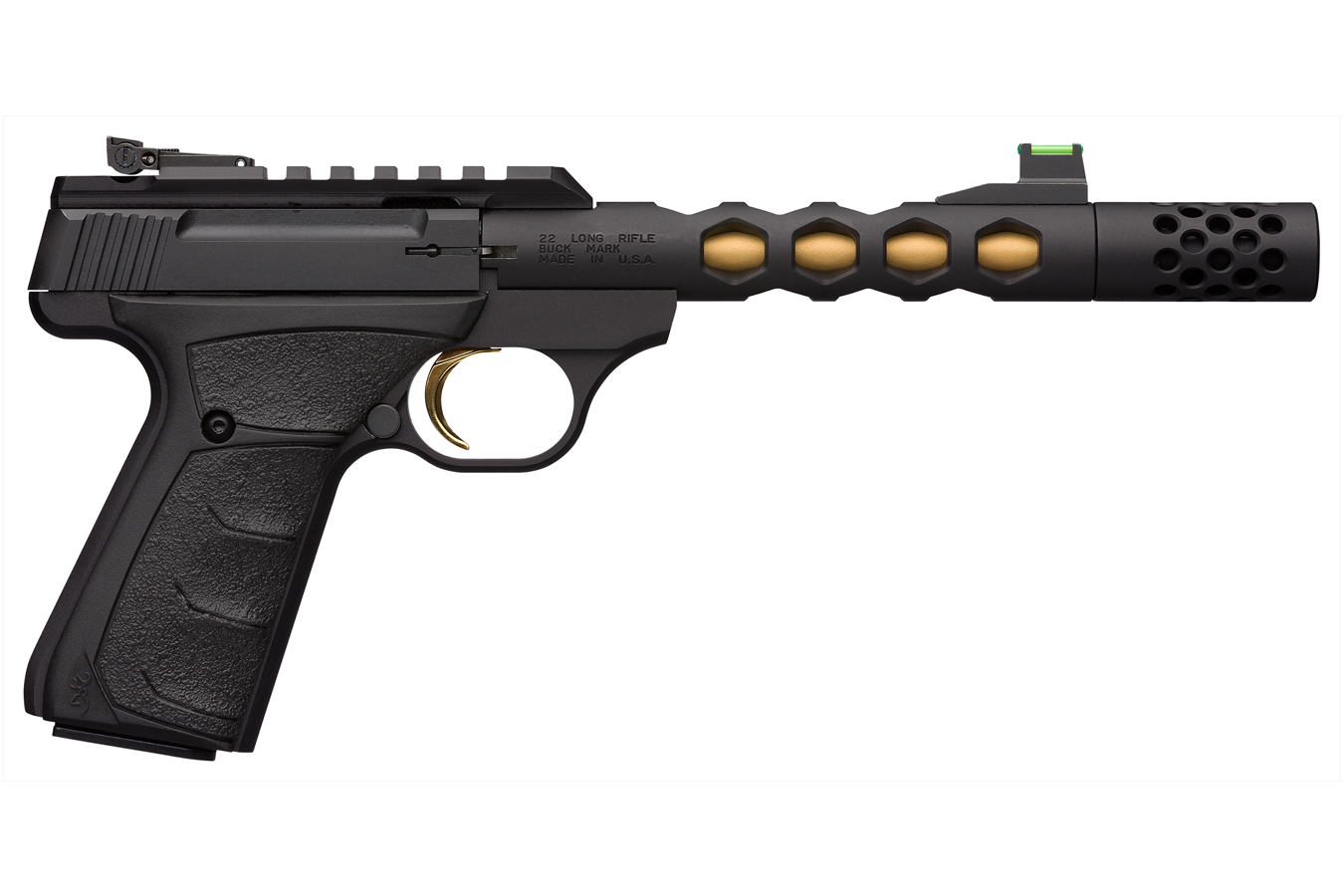 BROWNING FIREARMS BUCK MARK PLUS VISION 22LR BLACK/GOLD SUPPRESSOR READY RIMFIRE PISTOL