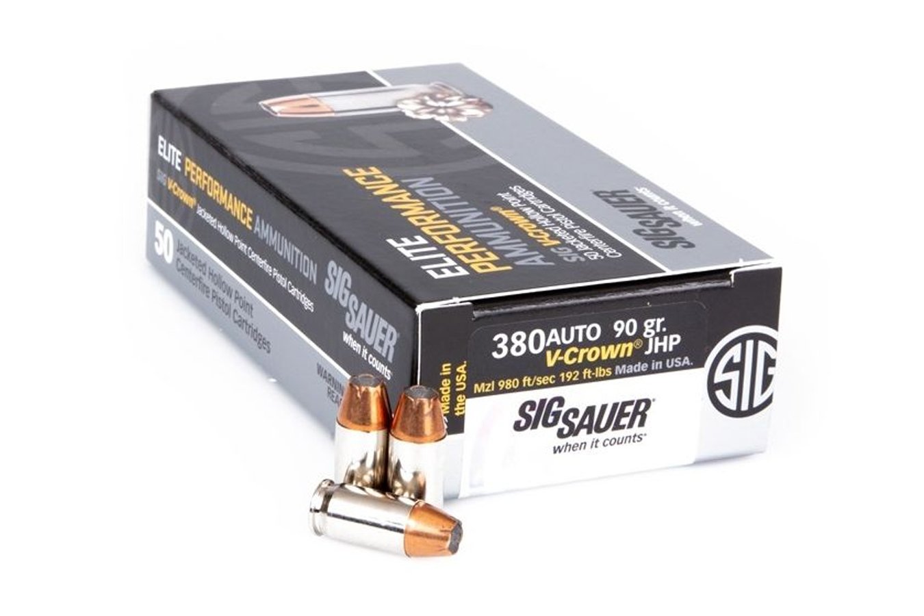 SIG SAUER 380 AUTO 90GR JHP ELITE V-CROWN 50/BOX