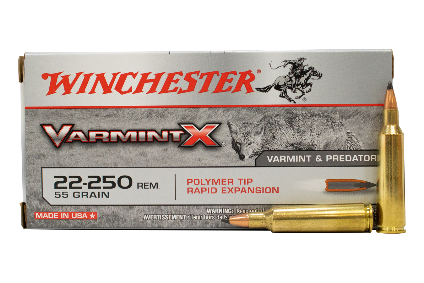 WINCHESTER AMMO 22-250 REM 55 GR POLYMER TIP VARMINT X