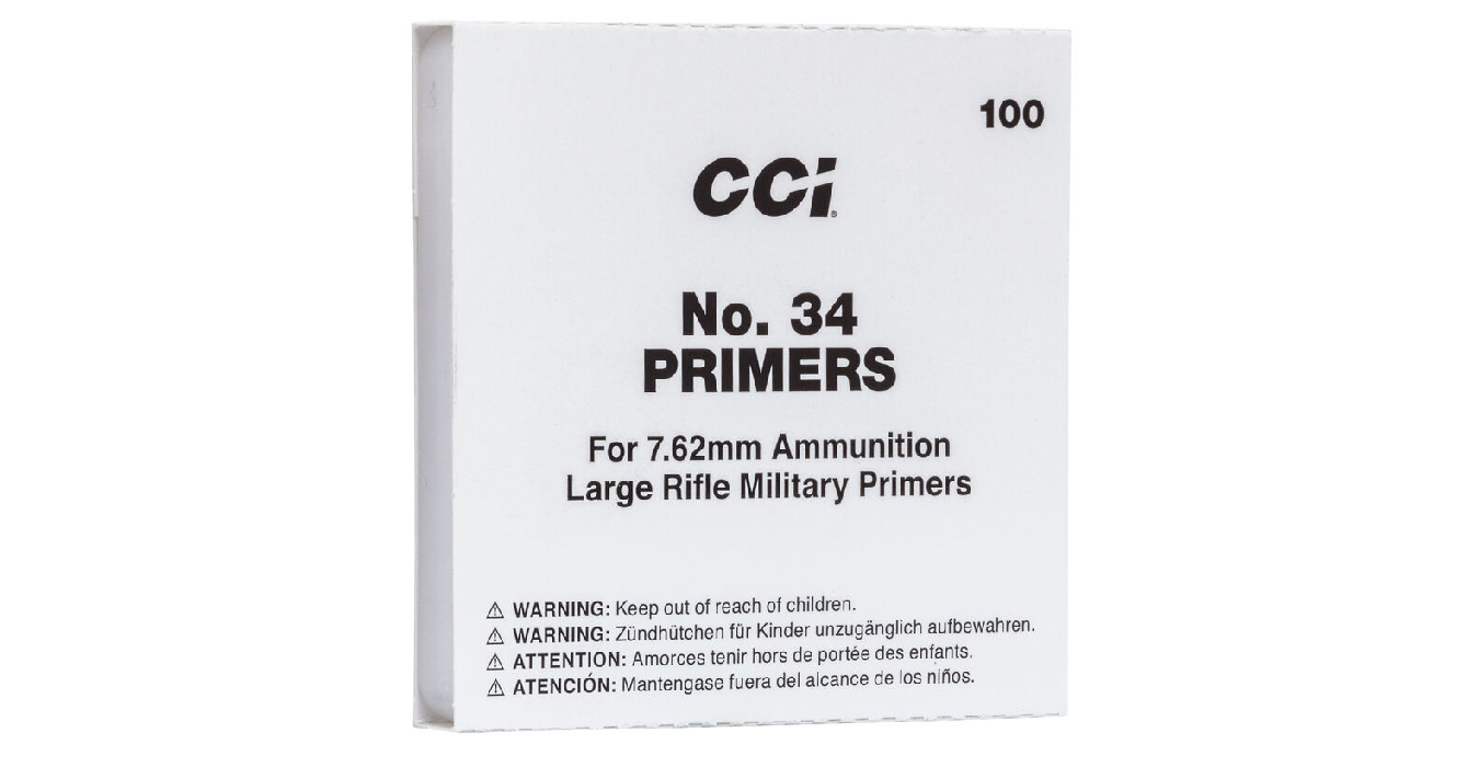 LARGE RIFLE MILITARY PRIMERS FOR 7.62MM (NO. 34) 1000/BOX