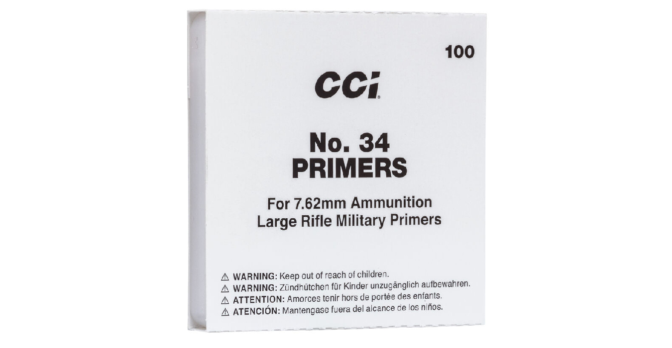 CCI AMMUNITION LARGE RIFLE MILITARY PRIMERS FOR 7.62MM (NO. 34) 1000/BOX