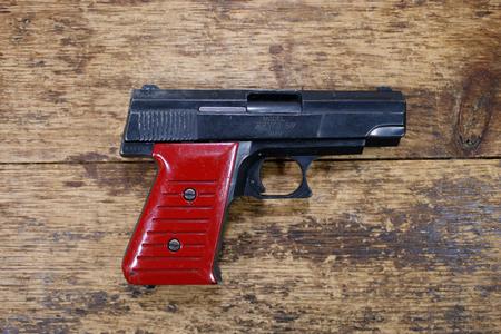 59 9MM POLICE TRADE-IN PISTOL BLACK WITH RED GRIPS (MAGAZINE NOT INCLUDED)