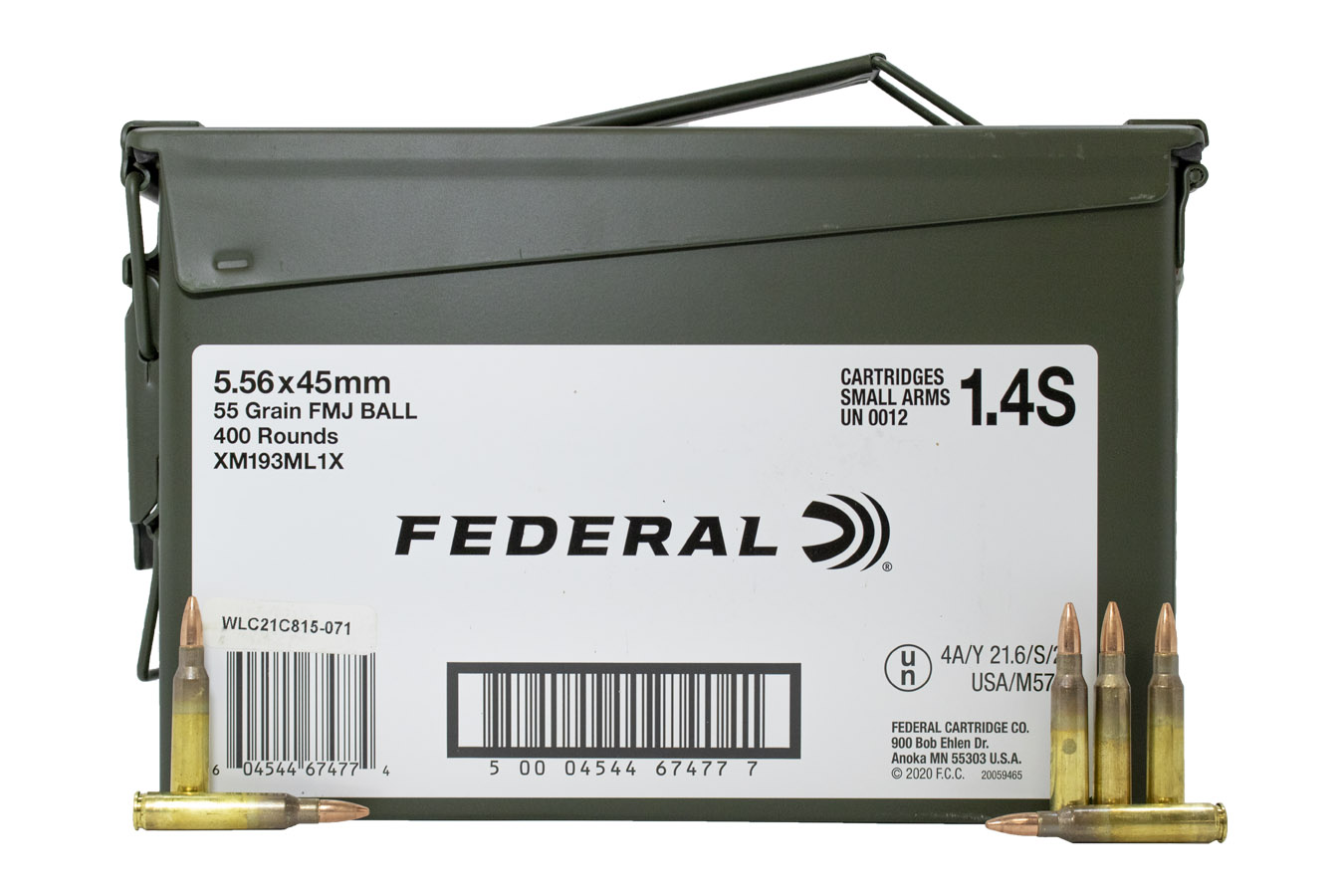 FEDERAL AMMUNITION 5.56X45 NATO 55 GR FMJ BT AMERICAN EAGLE 400/CAN