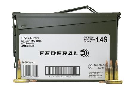 FEDERAL AMMUNITION 5.56mm NATO 55 gr FMJ Ball XM193 400 Rounds in Ammo Can