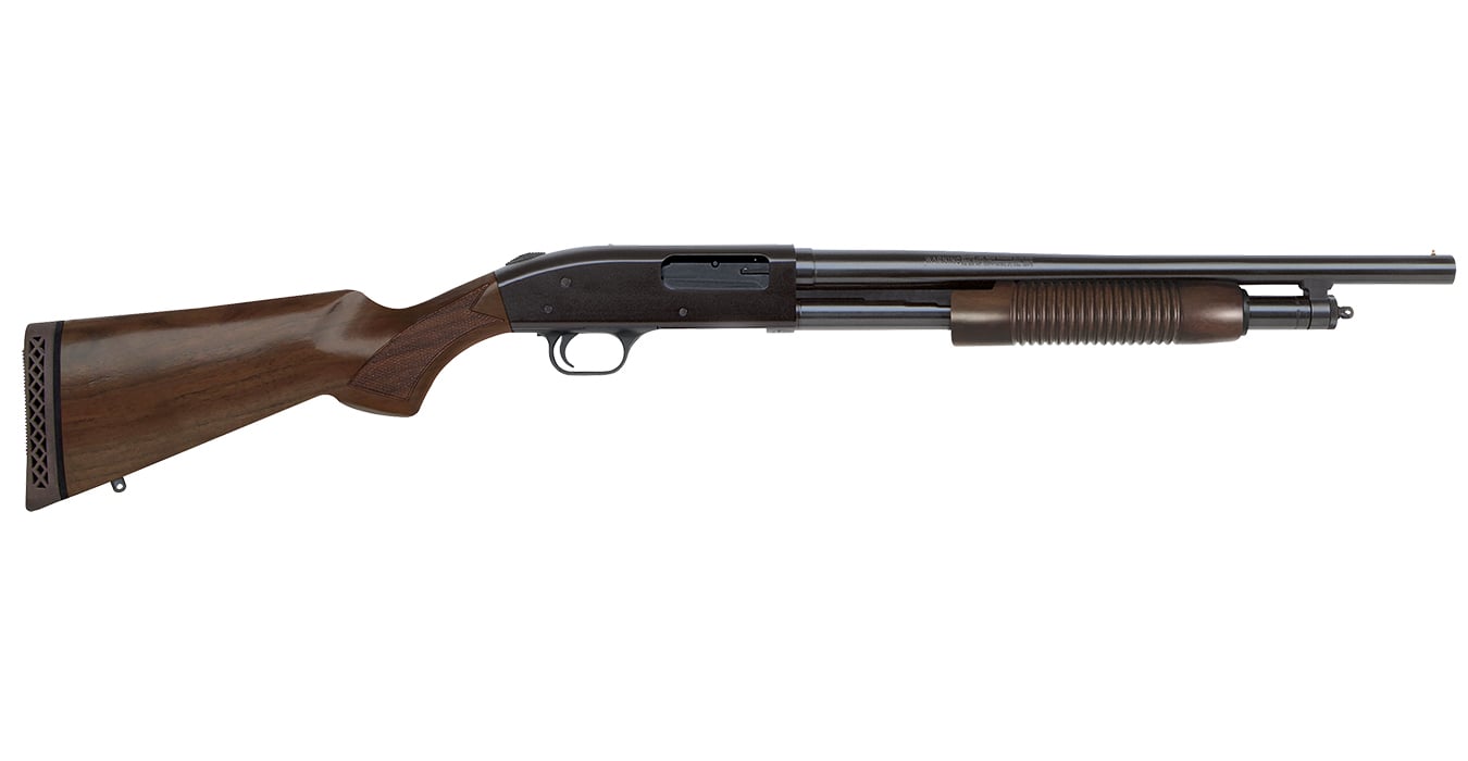 MOSSBERG 500 RETROGRADE 12 GAUGE PUMP-ACTION SHOTGUN WITH WALNUT STOCK