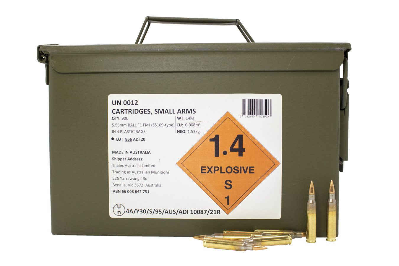 ADI F1 5.56MM 62 GR FMJ M2A1 LOOSE AMMO 900/CAN