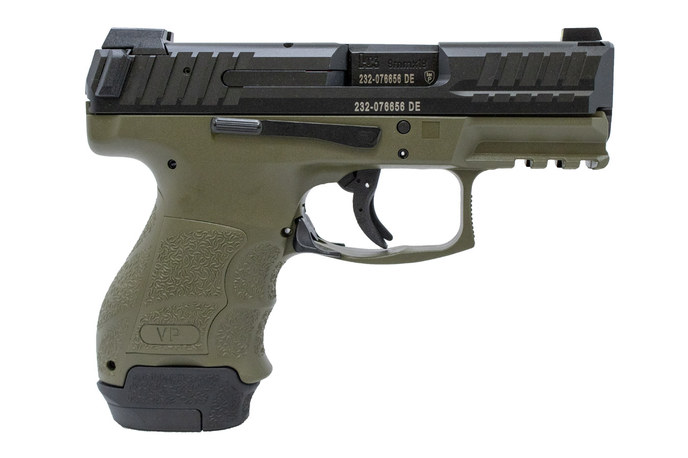 H  K VP9SK SUBCOMPACT 9MM PISTOL IN GREEN WITH 3 MAGAZINES AND NIGHT SIGHTS