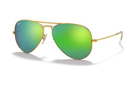 AVIATOR WITH POLISHED GOLD FRAME AND GREEN FLASH LENSES