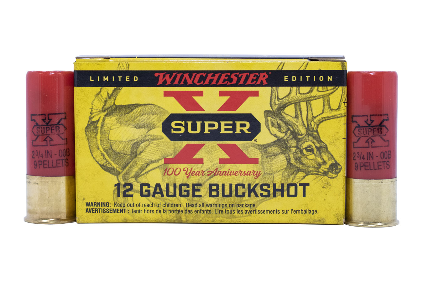 WINCHESTER AMMO 12 GAUGE 2.75 IN 9 PELLET 00 BUCKSHOT 100 YEAR ANNIVERSARY 10/BOX