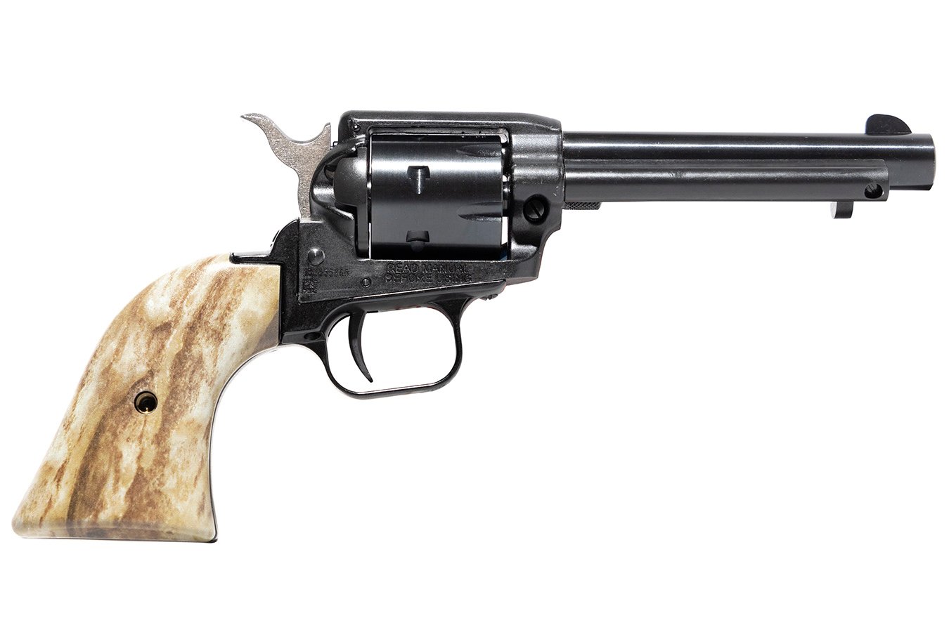 HERITAGE ROUGH RIDER 22CALREVOLVER WITH BLUED BARREL AND STAG GRIPS