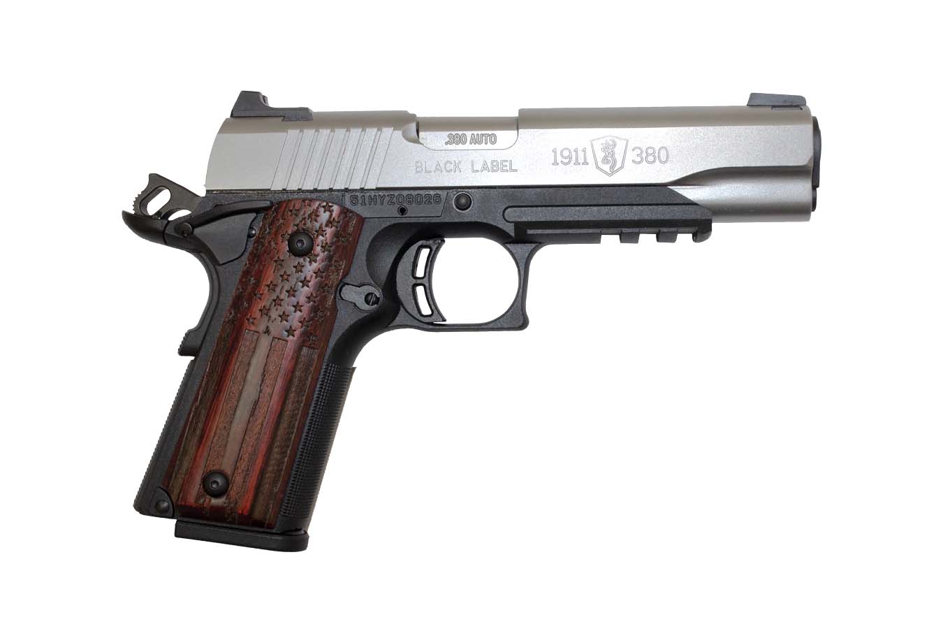 1911-380 BLACK LABEL PRO PISTOL STAINLESS STEEL WITH AMERICAN FLAG DETAIL