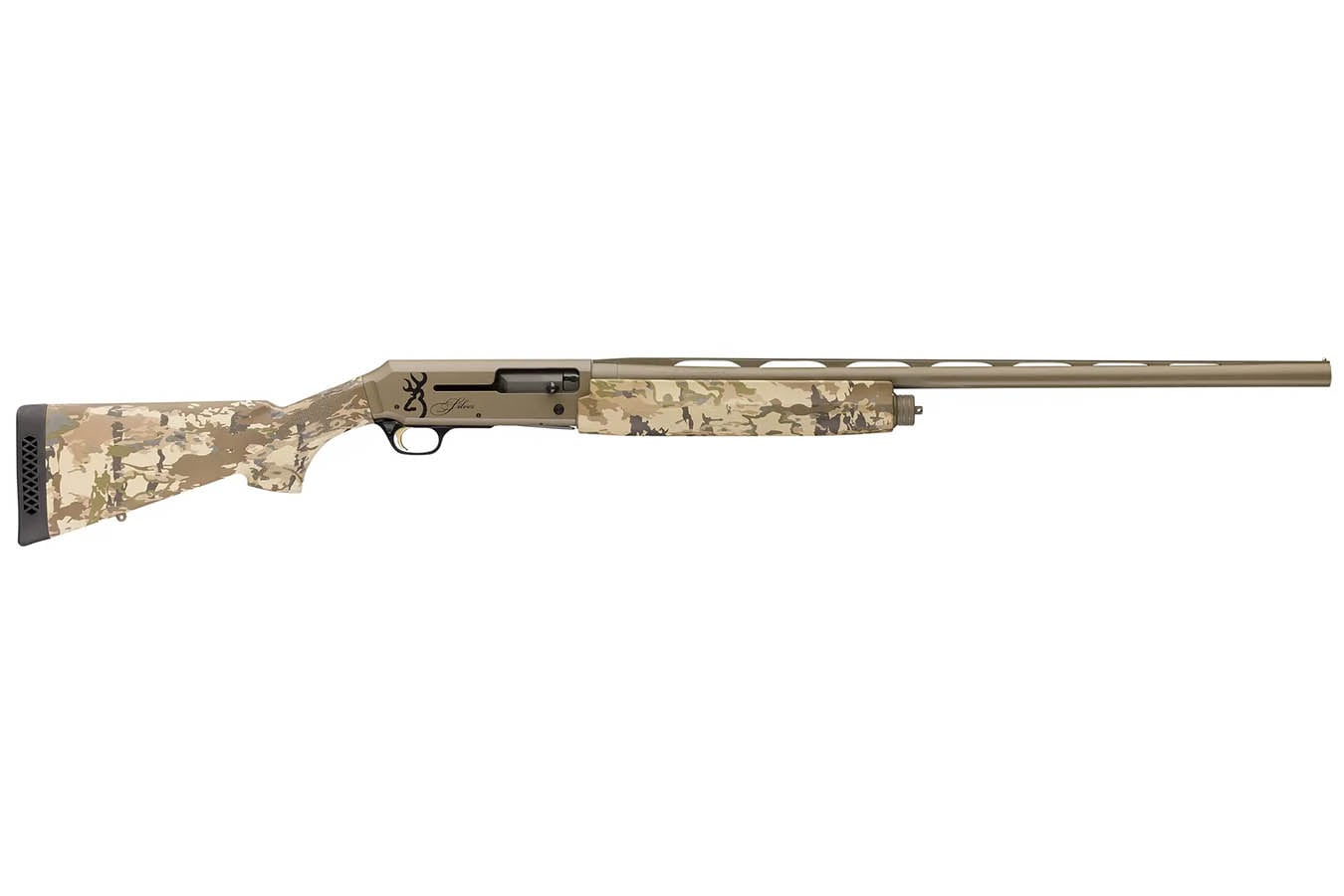 BROWNING FIREARMS Silver Field 12-Gauge Semi-Auto Shotgun with FDE Cerakote Finish and Camo Stock