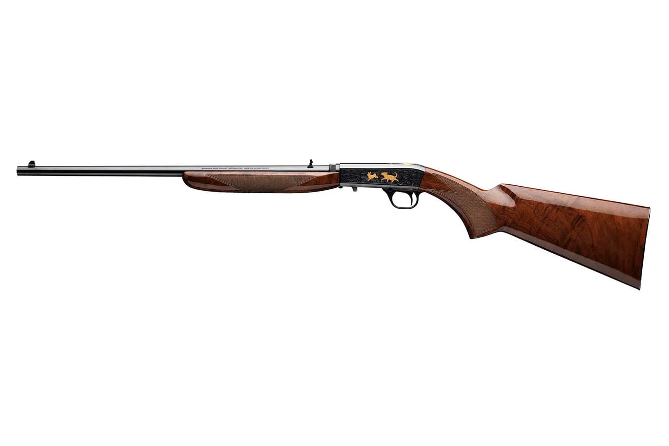 Browning SA-22 2LR Semi-Auto Rifle with Grade VI Stock and Gold Engraved Game Scene