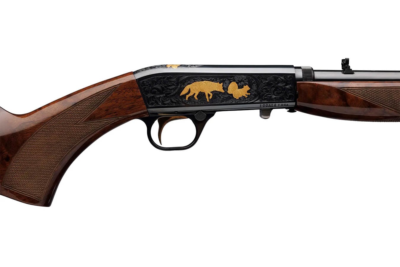 Browning SA-22 2LR Semi-Auto Rifle with Grade VI Stock and Gold Engraved Game Scene