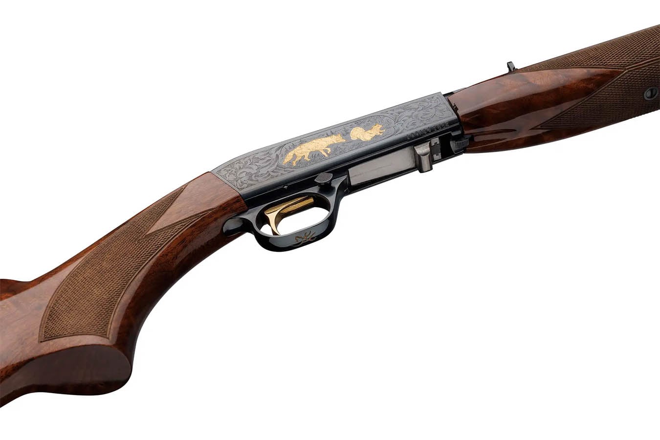 Browning SA-22 2LR Semi-Auto Rifle with Grade VI Stock and Gold Engraved Game Scene