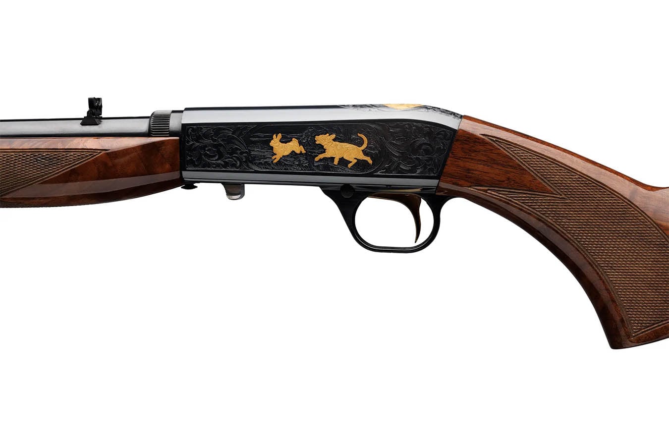 Browning SA-22 2LR Semi-Auto Rifle with Grade VI Stock and Gold Engraved Game Scene