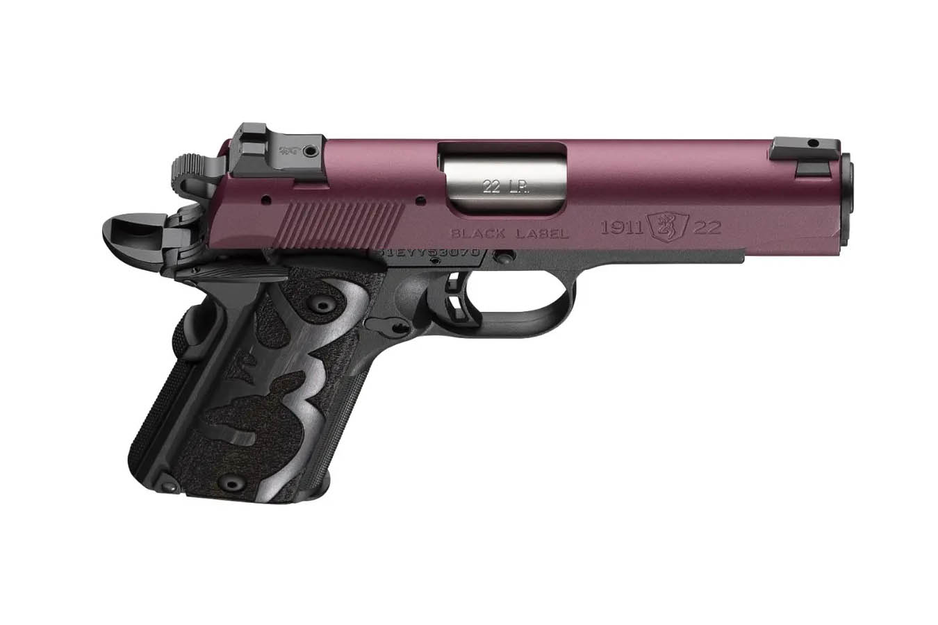 BROWNING FIREARMS Black Label 1911 22 LR Pistol With Black Cherry Slide 