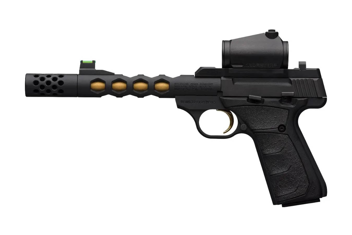 BROWNING FIREARMS Buck Mark Vision 22 LR Pistol with Black/Gold Barrel and Vortex Crossfire Red Dot