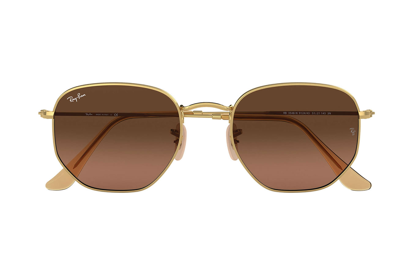 Ray-Ban Hexagonal Flat Lens with Polished Gold Frame and Brown Gradient ...