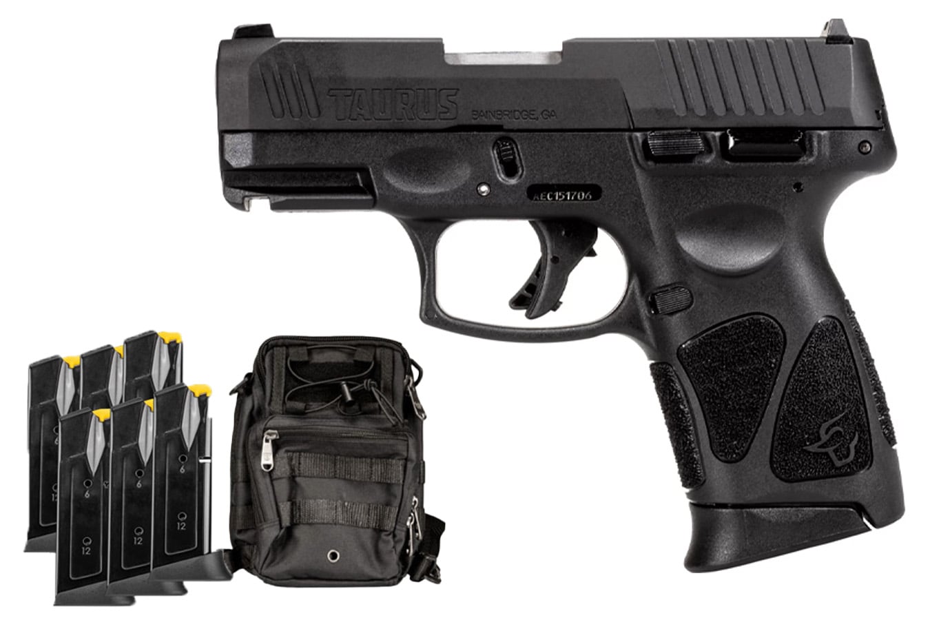 Taurus G3c 9mm Compact Striker-Fired Pistol with Bulldog Range Bag and Six Magazines