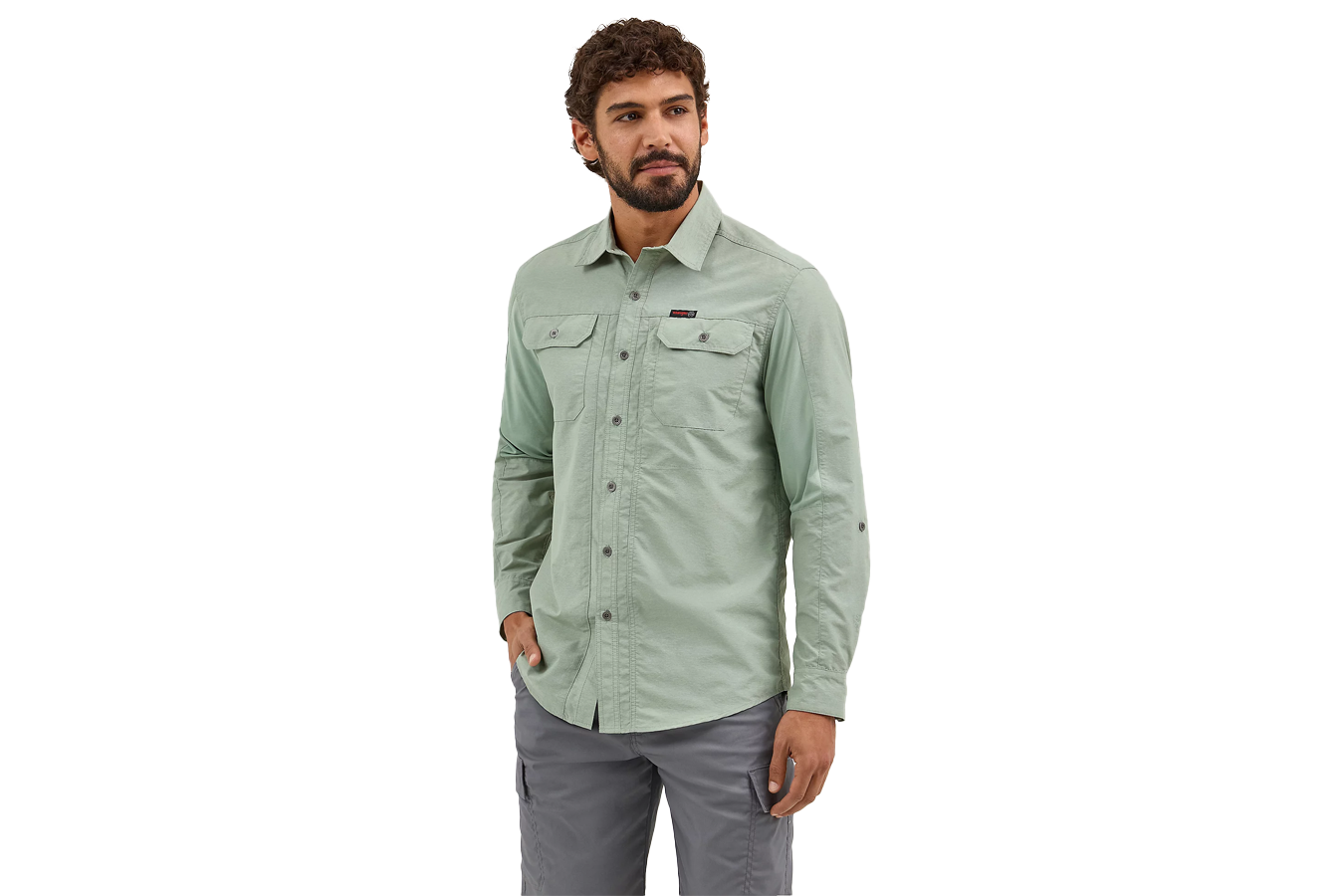 Wrangler ATG Men's Mix Material Long Sleeve Shirt - Iceberg Green
