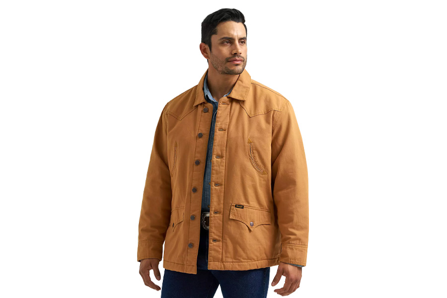 Wrangler Western Lined Canvas Barn Coat, Brown Sugar Waxed Cotton Canvas Coat with Quilted Flannel Lining