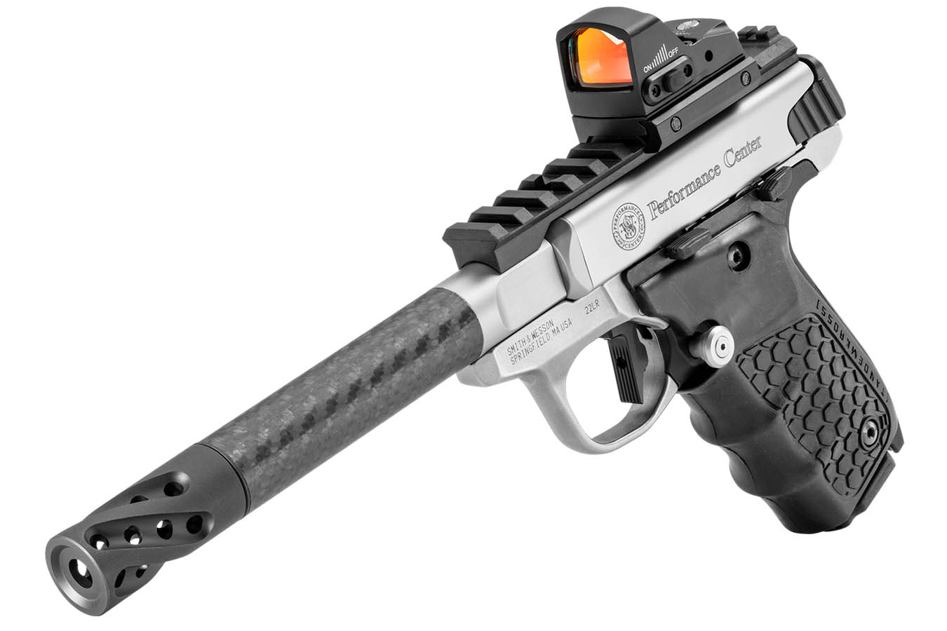 SMITH AND WESSON SW22 Victory 22LR Performance Center Target Model with Carbon Fiber Barrel and Crimson Trace Red Dot