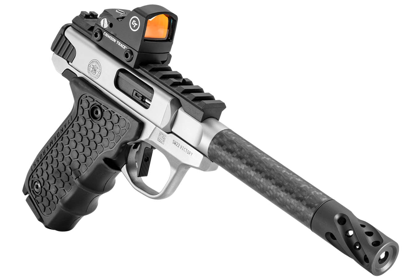 SMITH AND WESSON SW22 Victory 22LR Performance Center Target Model with Carbon Fiber Barrel and Crimson Trace Red Dot