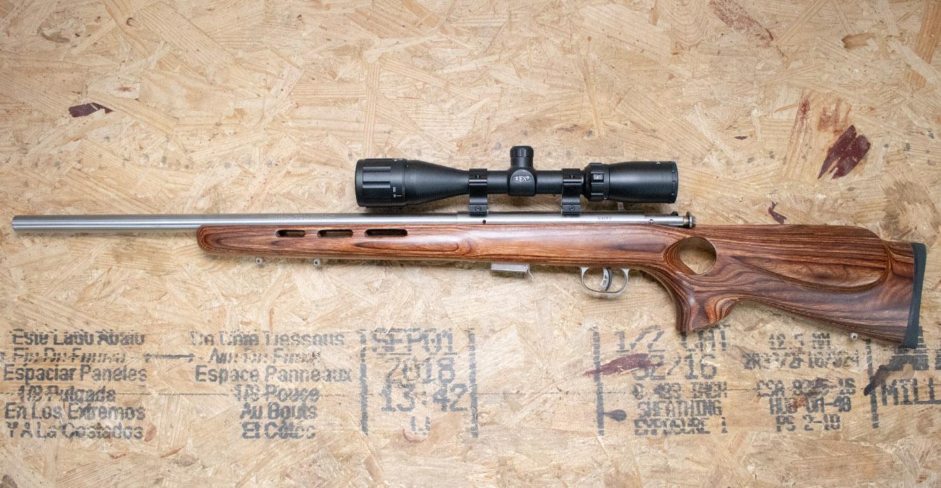 SAVAGE 93R17 17HMR Stainless Police Trade-In Bolt Action Rifle with Thumbhole Stock and Scope