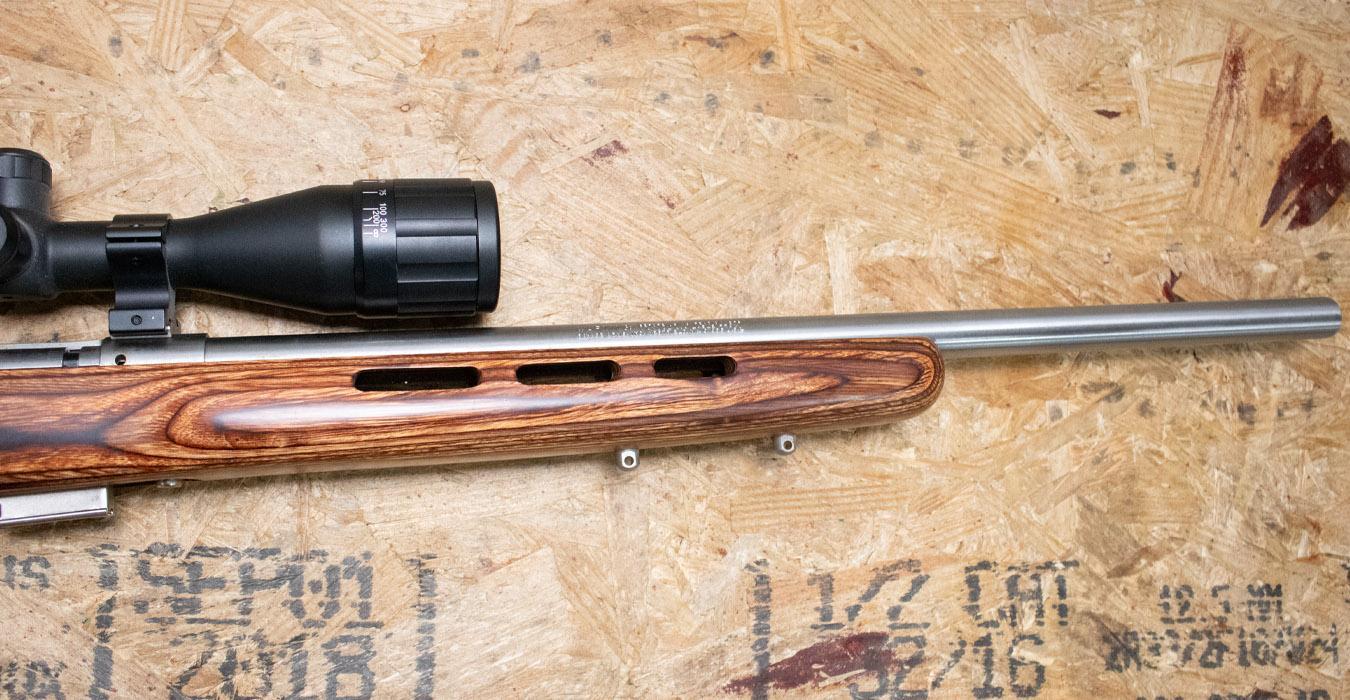 SAVAGE 93R17 17HMR Stainless Police Trade-In Bolt Action Rifle with Thumbhole Stock and Scope