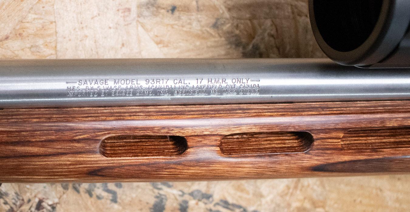 SAVAGE 93R17 17HMR Stainless Police Trade-In Bolt Action Rifle with Thumbhole Stock and Scope