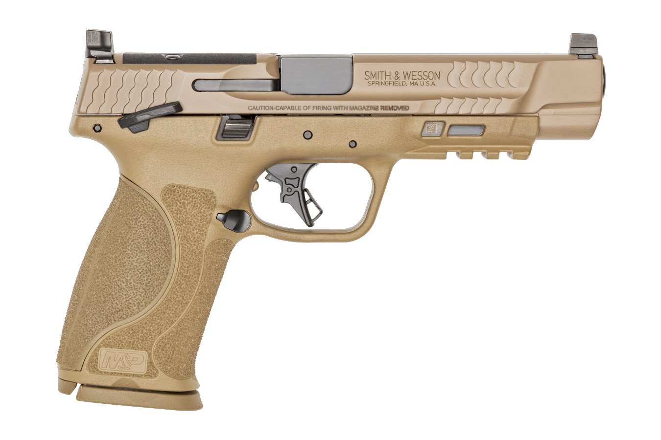SMITH AND WESSON M&P9 M2.0 9mm Optic Ready FDE Pistol with 5 Inch Barrel, Thumb Safety, Five Magazines and Savior Range Bag
