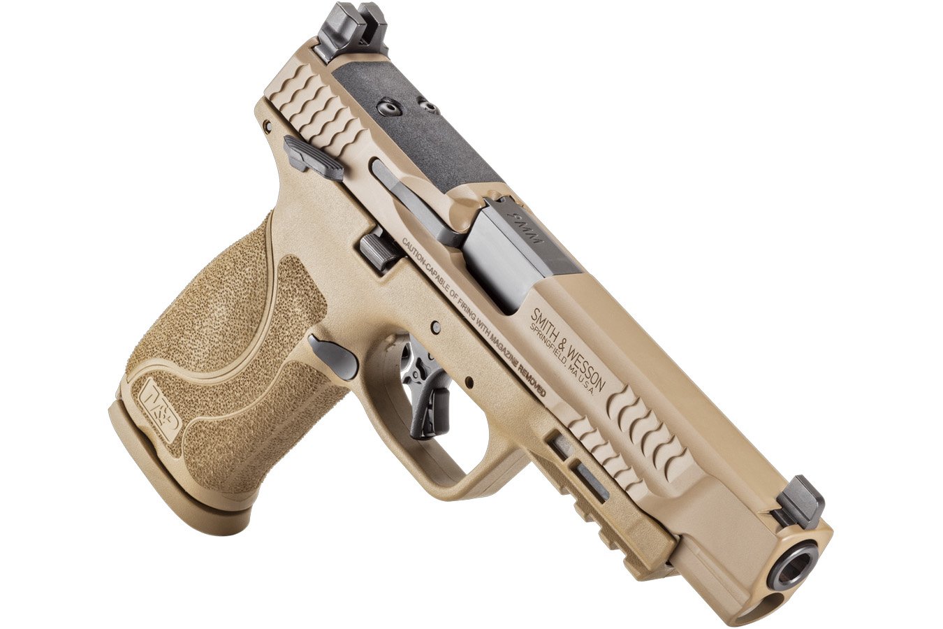 SMITH AND WESSON M&P9 M2.0 9mm Optic Ready FDE Pistol with 5 Inch Barrel, Thumb Safety, Five Magazines and Savior Range Bag