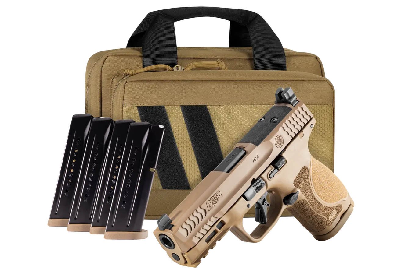SMITH AND WESSON M&P9 M2.0 Compact 9mm Optic Ready FDE Pistol with Five Magazines and Savior Range Bag